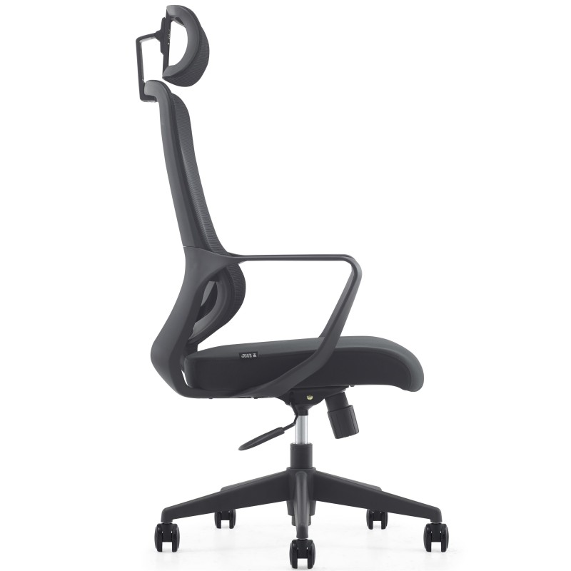 Silla de Oficina LUNA, diseño ergonómico, con reposacabezas, en malla transpirable color negro