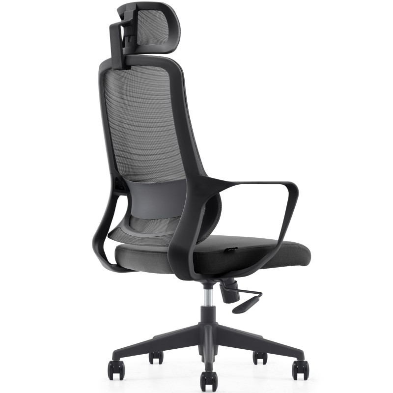Silla de Oficina LUNA, diseño ergonómico, con reposacabezas, en malla transpirable color negro