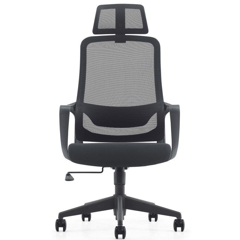 Silla de Oficina LUNA, diseño ergonómico, con reposacabezas, en malla transpirable color negro