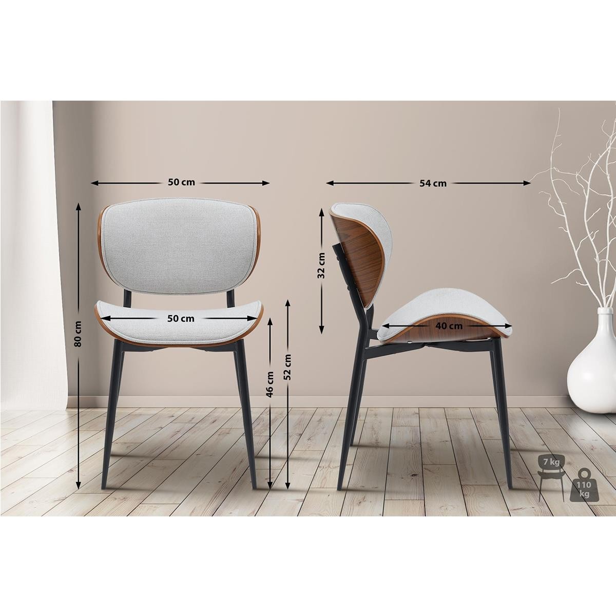 Silla de Confidente BRONSON, Elegante Revestimiento de Madera, en Tela color Negro