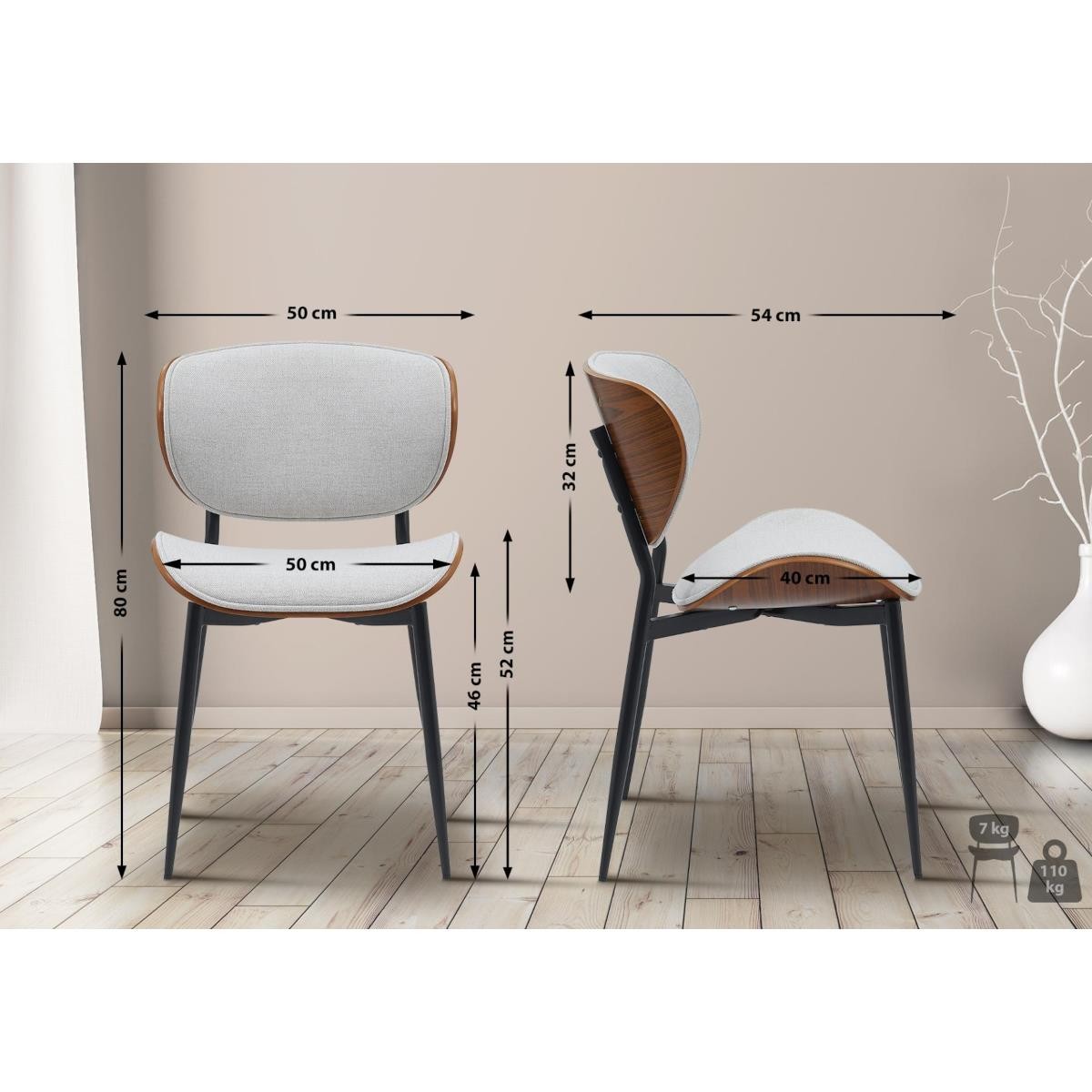 Lote de 2 Sillas de Confidente BRONSON, Elegante Revestimiento de Madera, en Tela color Negro