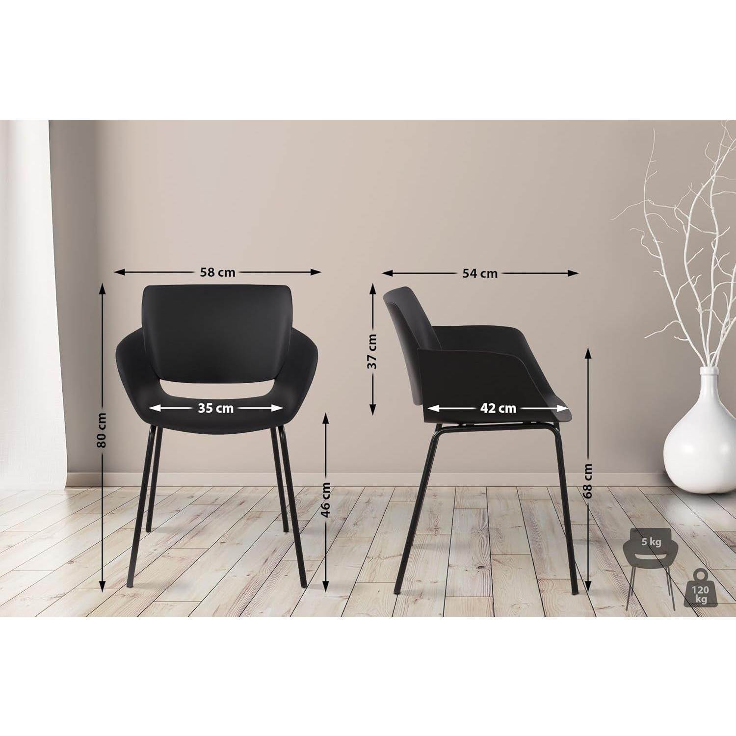 Lote de 2 Sillas de Confidente RIKO, Reposabrazos Integrados, Robusta Estructura Metálica, color Negro
