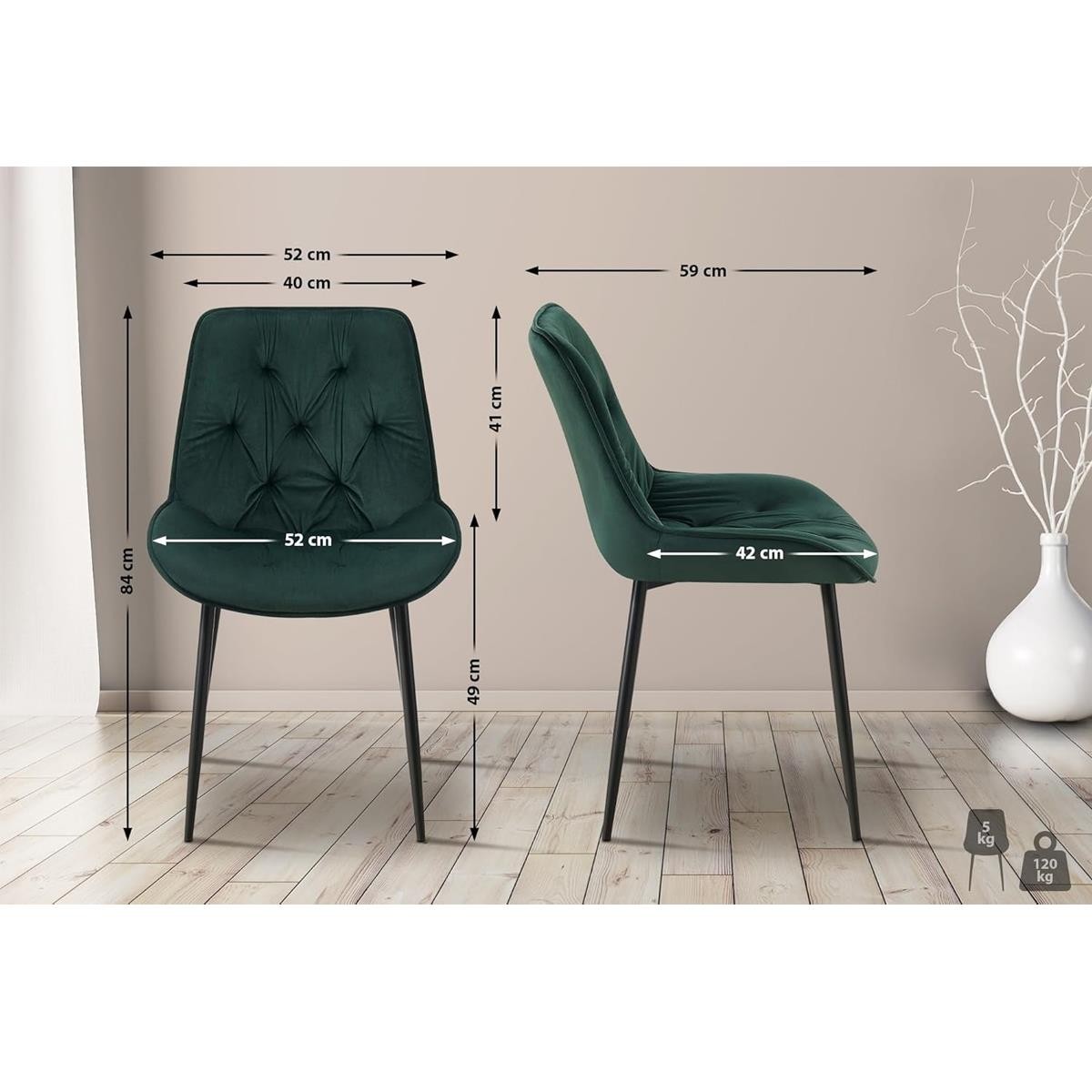 Lote de 2 Sillas de Confidente GRACE, Estructura Metálica Negra, en Terciopelo color Negro