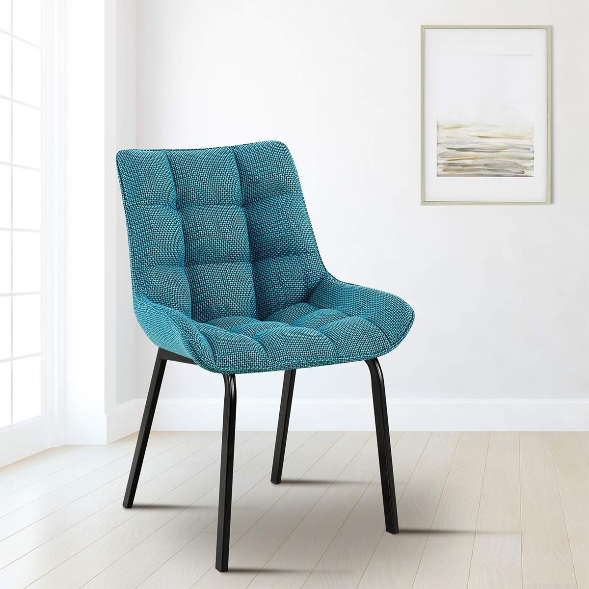 Lote de 2 Sillas de Confidente MAMBO, Grueso Acolchado, Patas Metálicas, en Tela color Azul Turquesa