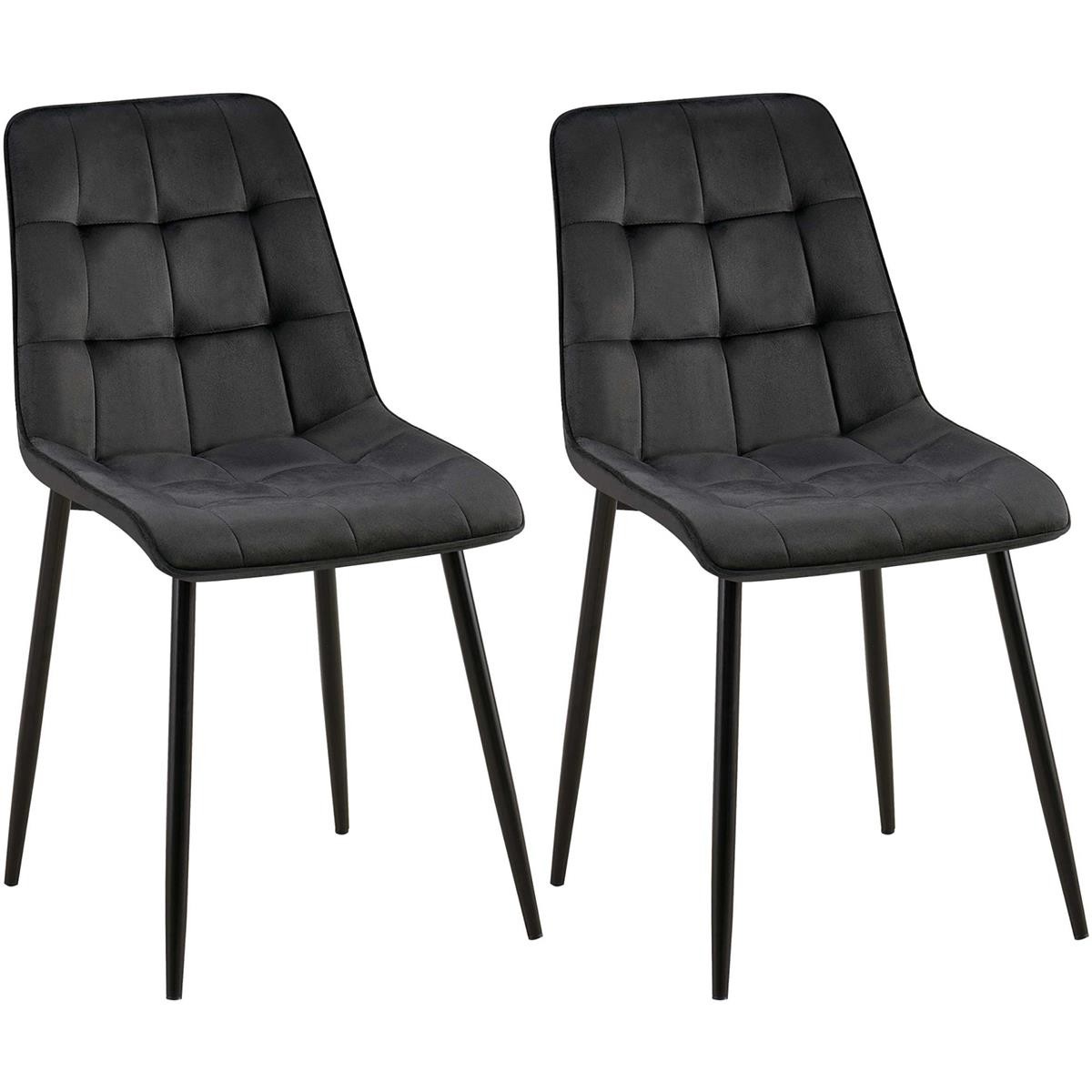 Lote de 2 Sillas de Confidente HALIMA, Grueso Acolchado, Patas Metálicas, en Terciopelo color Negro