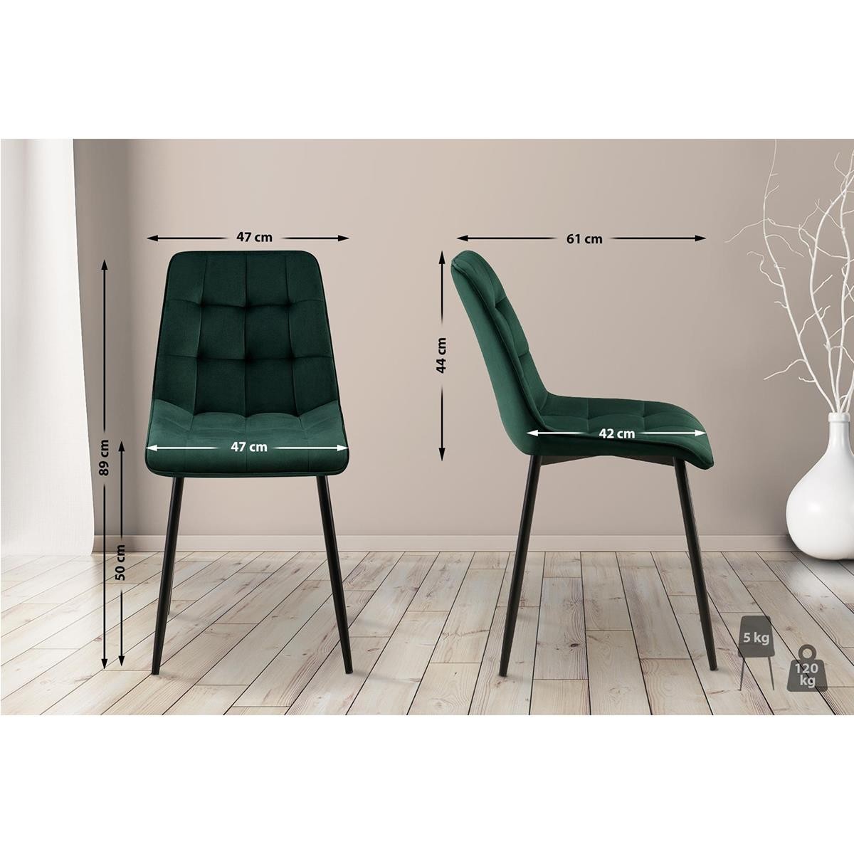 Lote de 2 Sillas de Confidente HALIMA, Grueso Acolchado, Patas Metálicas, en Terciopelo color Negro