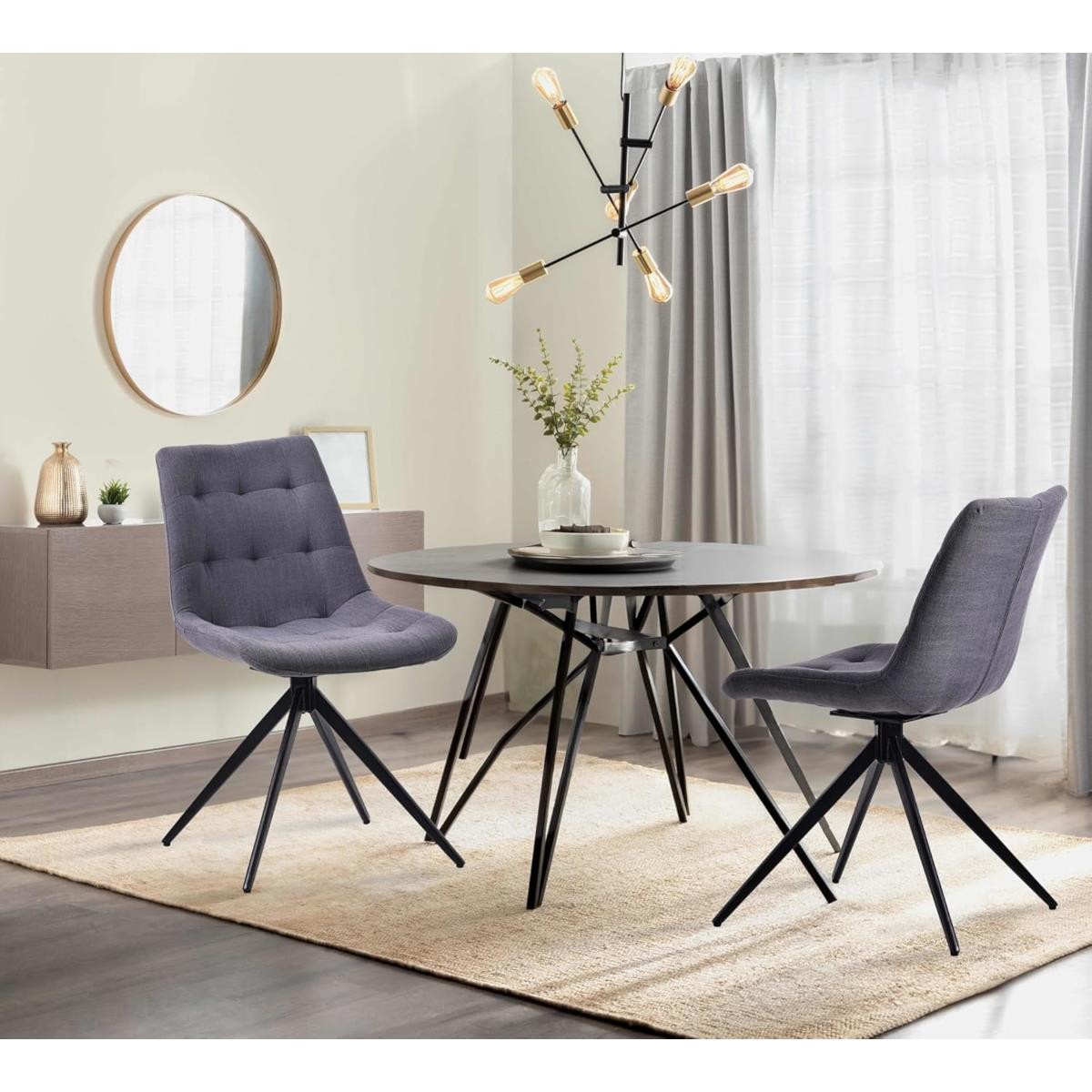 Lote de 2 Sillas de Confidente KEATON, Giratoria, Diseño Moderno, en Tela color Gris Oscuro
