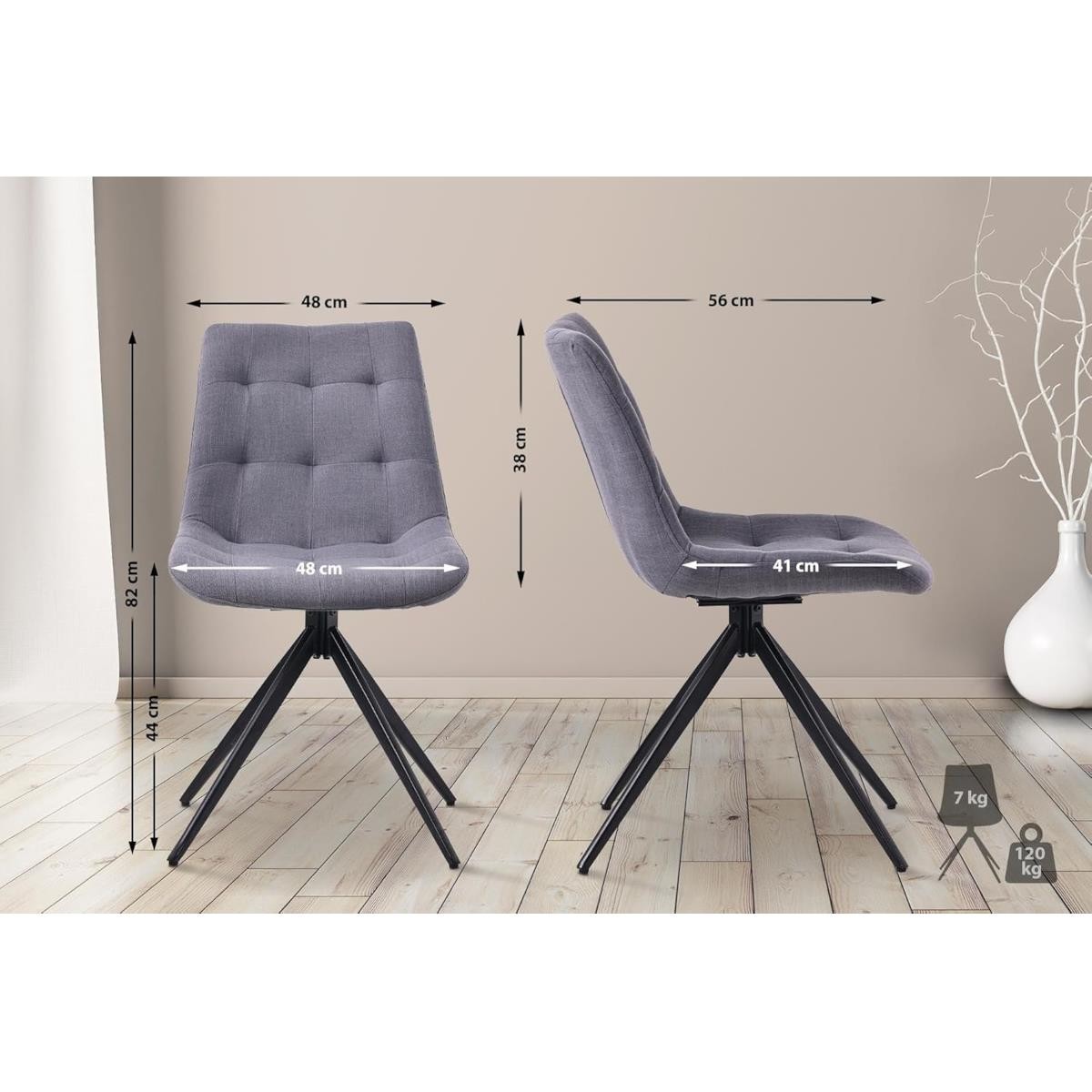 Lote de 2 Sillas de Confidente KEATON, Giratoria, Diseño Moderno, en Tela color Gris Oscuro