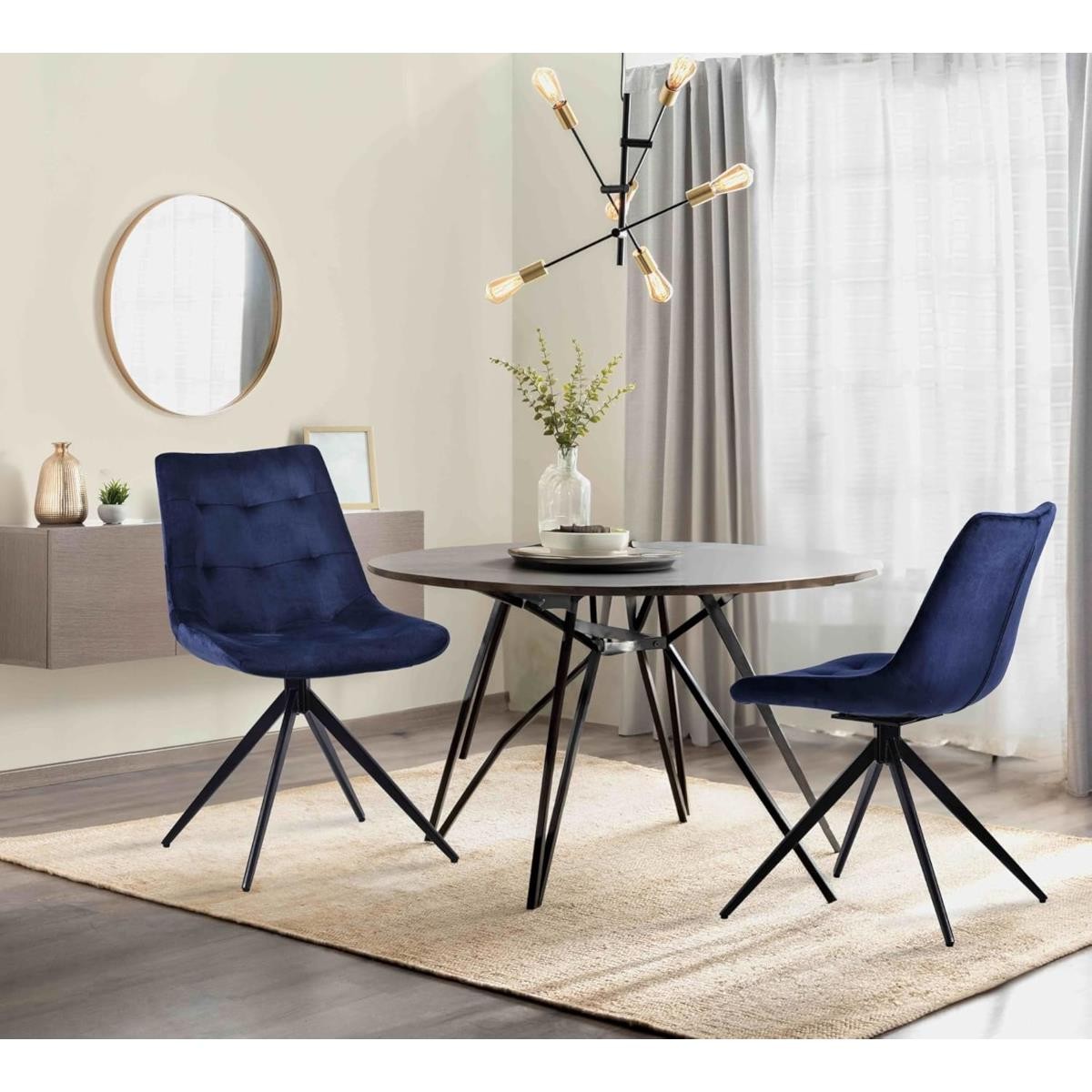 Lote de 2 Sillas de Confidente KEATON, Giratoria, Diseño Moderno, en Terciopelo color Azul