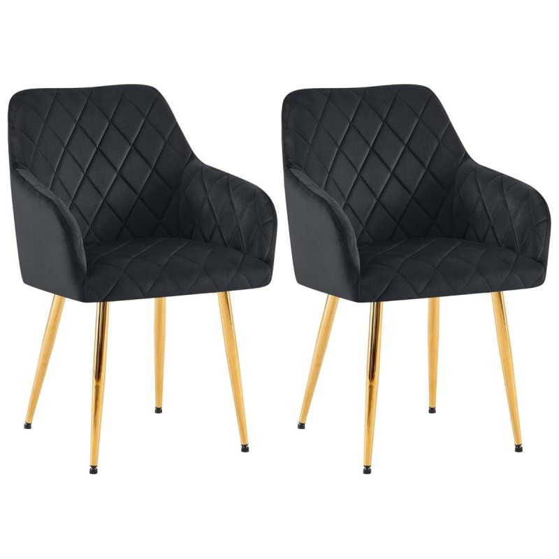 Lote de 2 Sillas de Confidente GLOVER, Patas Metálicas Doradas, en Terciopelo color Negro