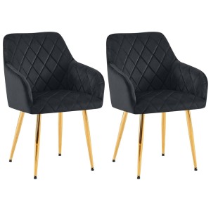 Lote de 2 Sillas de Confidente GLOVER, Patas Metálicas Doradas, en Terciopelo color Negro