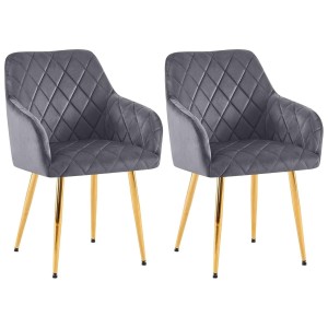 Lote de 2 Sillas de Confidente GLOVER, Patas Metálicas Doradas, en Terciopelo color Negro