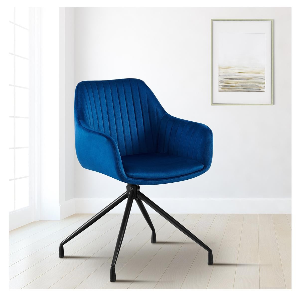 Silla de Confidente TANNER, Diseño Moderno, Giratoria 180º, en Terciopelo color Negro
