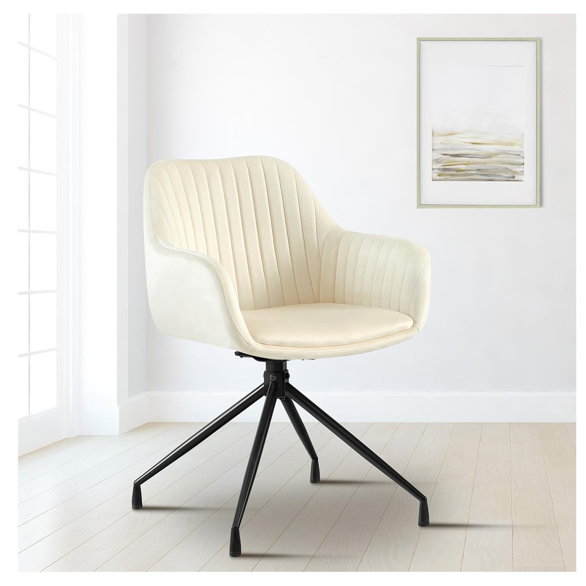 Silla de Confidente TANNER, Diseño Moderno, Giratoria 180º, en Terciopelo color Negro