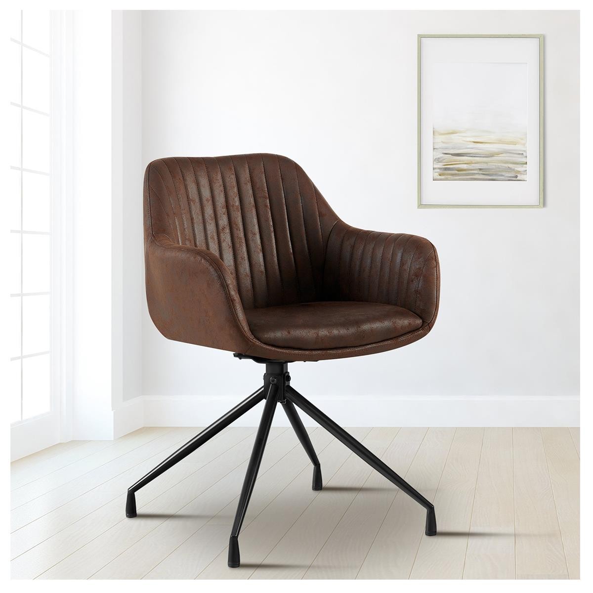Lote de 2 Sillas de Confidente TANNER, Diseño Moderno, Giratorias 180º, en Piel color Gris