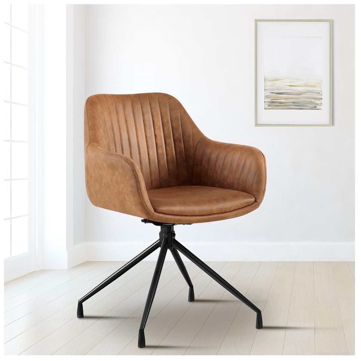 Lote de 2 Sillas de Confidente TANNER, Diseño Moderno, Giratorias 180º, en Piel color Gris