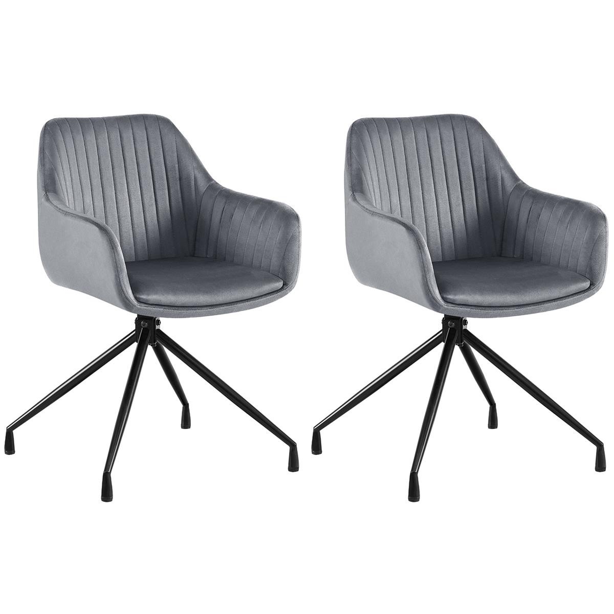 Lote de 2 Sillas de Confidente TANNER, Diseño Moderno, Giratorias 180º, en Terciopelo color Negro