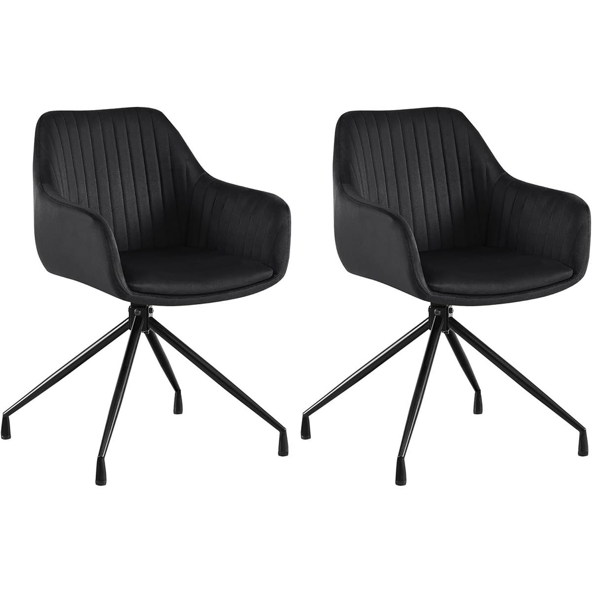 Lote de 2 Sillas de Confidente TANNER, Diseño Moderno, Giratorias 180º, en Terciopelo color Negro
