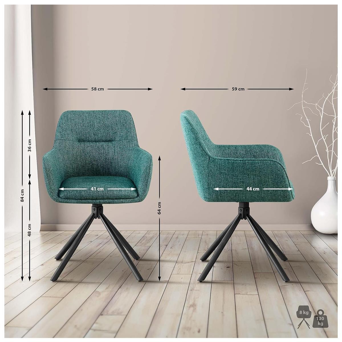 Lote de 2 Sillas de Confidente COREY, Diseño Moderno, Giratorias 180º, en Tela color Negro