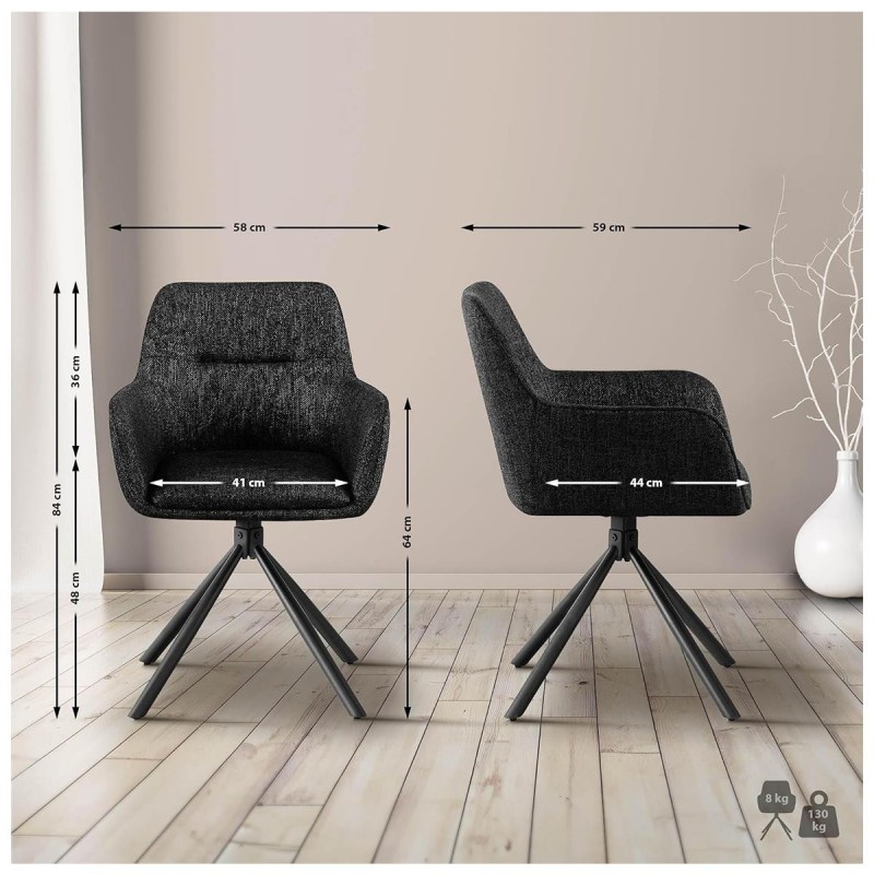 Lote de 2 Sillas de Confidente COREY en Tela color Negro