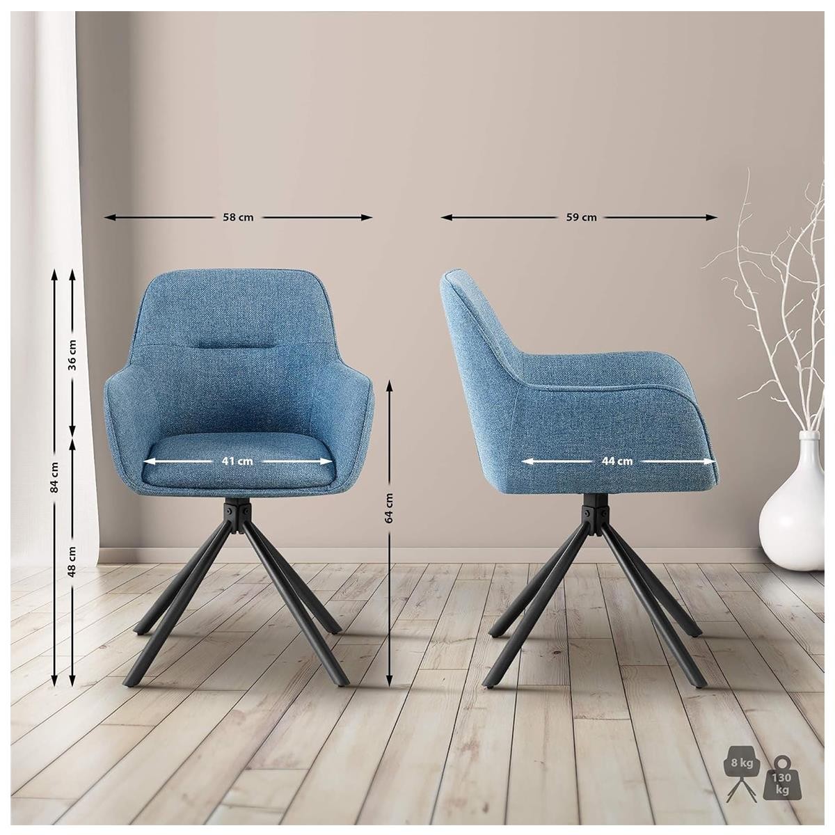 Lote de 2 Sillas de Confidente COREY, Diseño Moderno, Giratorias 180º, en Tela color Negro