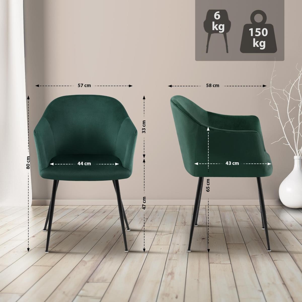 Silla de Confidente VIVIAN, Diseño moderno, en Terciopelo color Negro