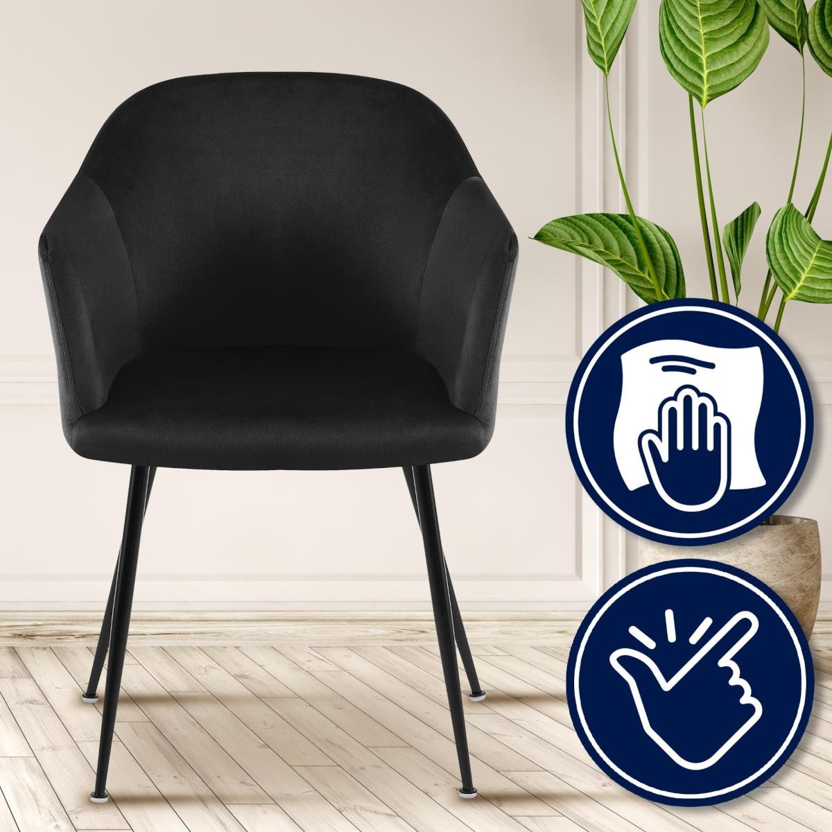 Silla de Confidente VIVIAN, Diseño moderno, en Terciopelo color Negro