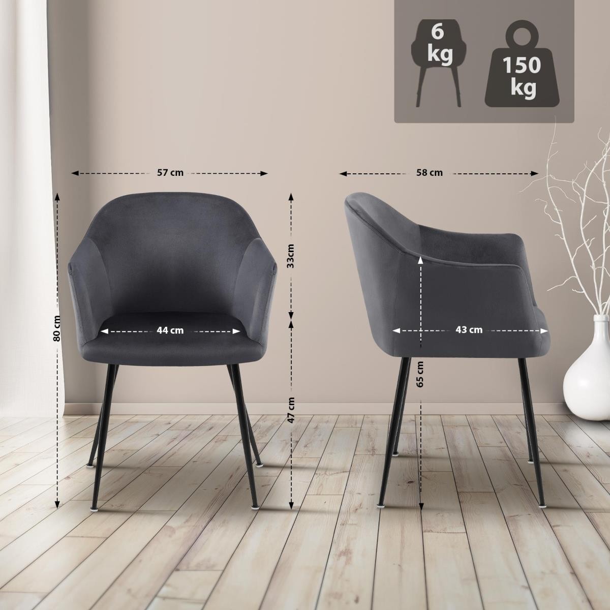 Silla de Confidente VIVIAN, Diseño moderno, en Terciopelo color Negro