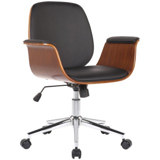 Silla de Oficina HAWAI en Madera Nogal y Piel color Negro