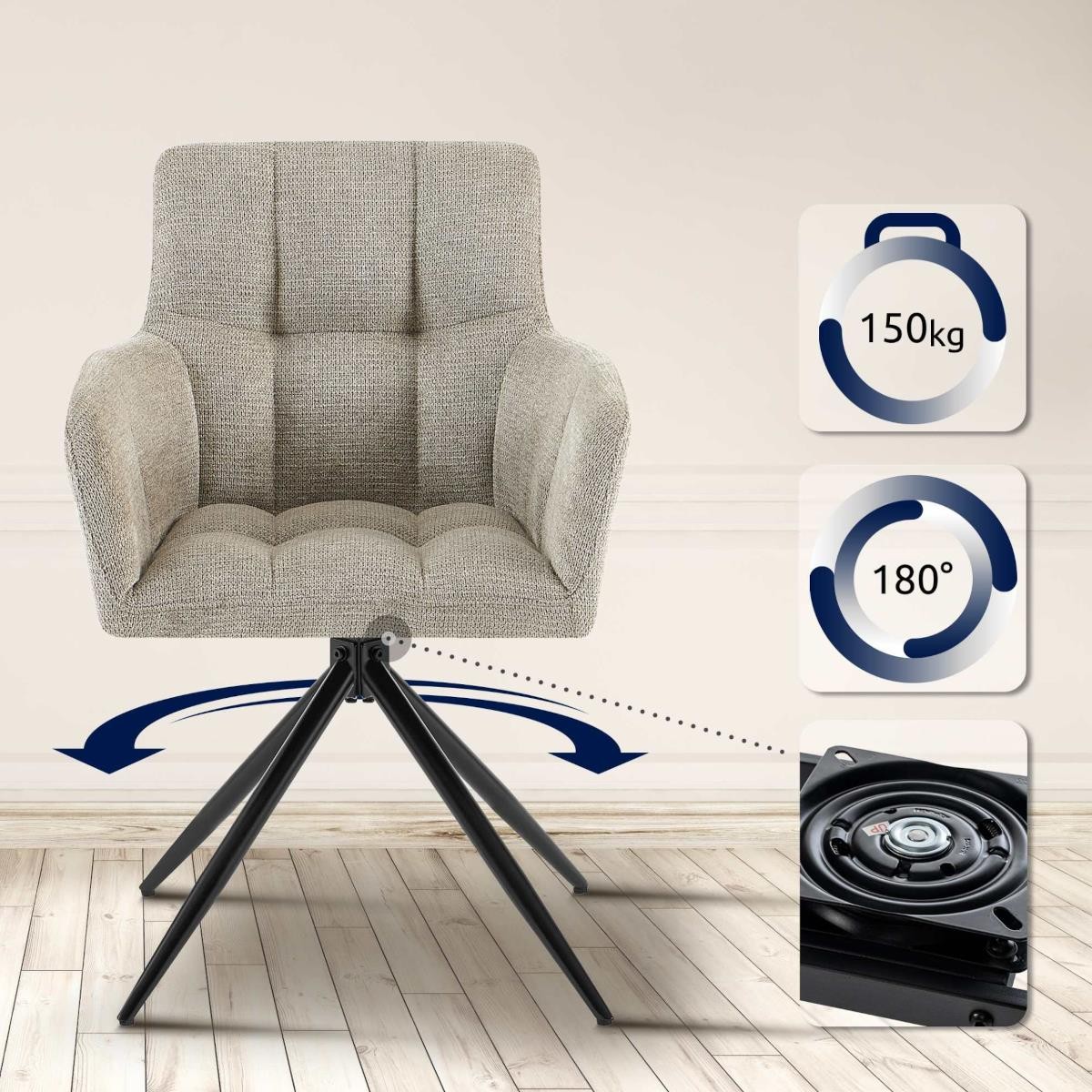 Silla de Confidente KEMP, Diseño Moderno, Giratoria, en Tela color Azul