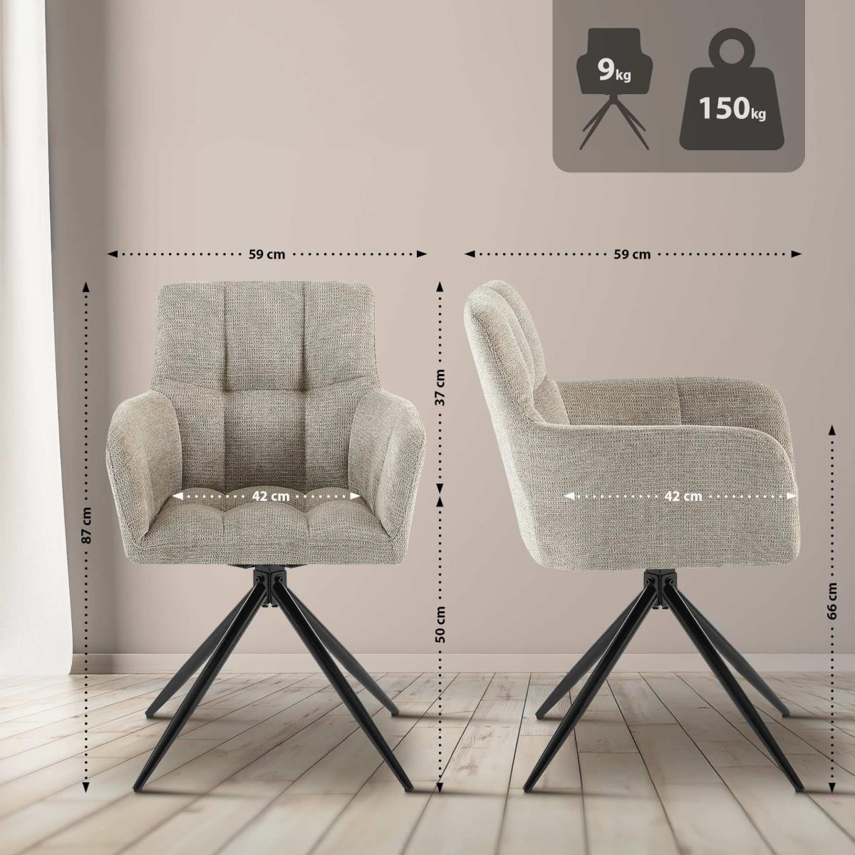 Silla de Confidente KEMP, Diseño Moderno, Giratoria, en Tela color Azul
