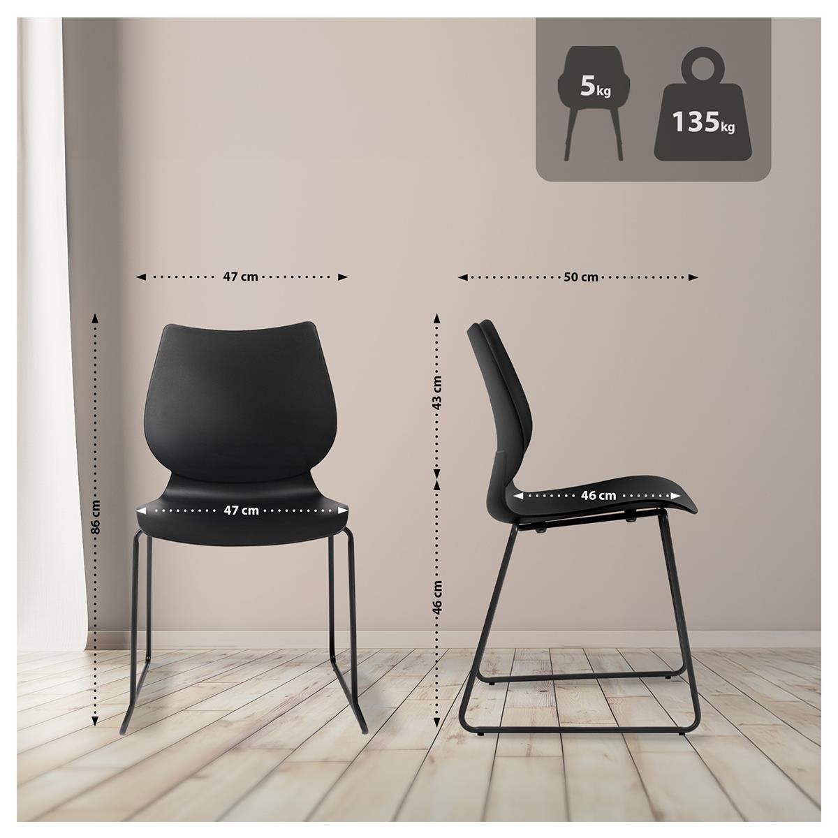 Silla de Confidente MARION, Apilable, Robusta Estructura Metálica, color Negro