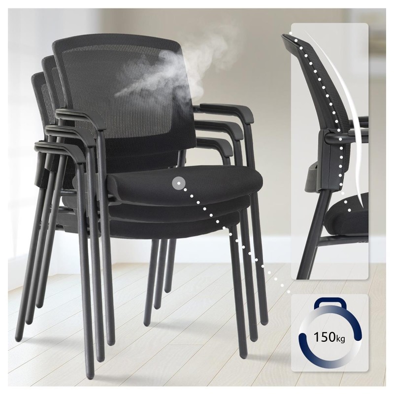 Silla de Confidente CARTER, Estructura Metálica Negra, en Tela y Malla Transpirable color Negro