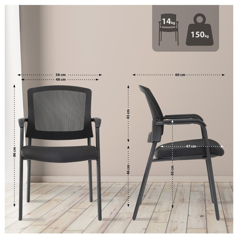 Silla de Confidente CARTER, Estructura Metálica Negra, en Tela y Malla Transpirable color Negro