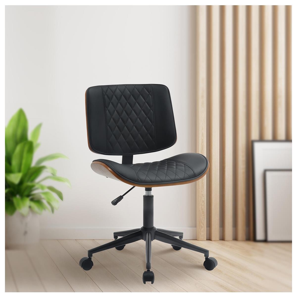 Silla de Oficina MARYEN, Diseño Moderno, en Madera Nogal y Piel color Negro