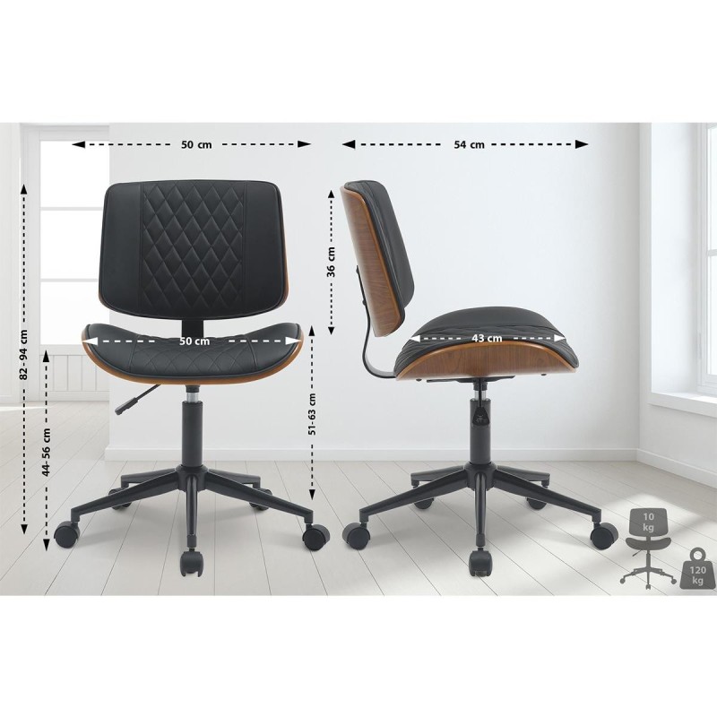 Silla de Oficina MARYEN en Madera Nogal y Piel color Negro