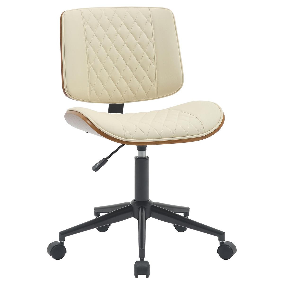 Silla de Oficina MARYEN, Diseño Moderno, en Madera Nogal y Piel color Negro