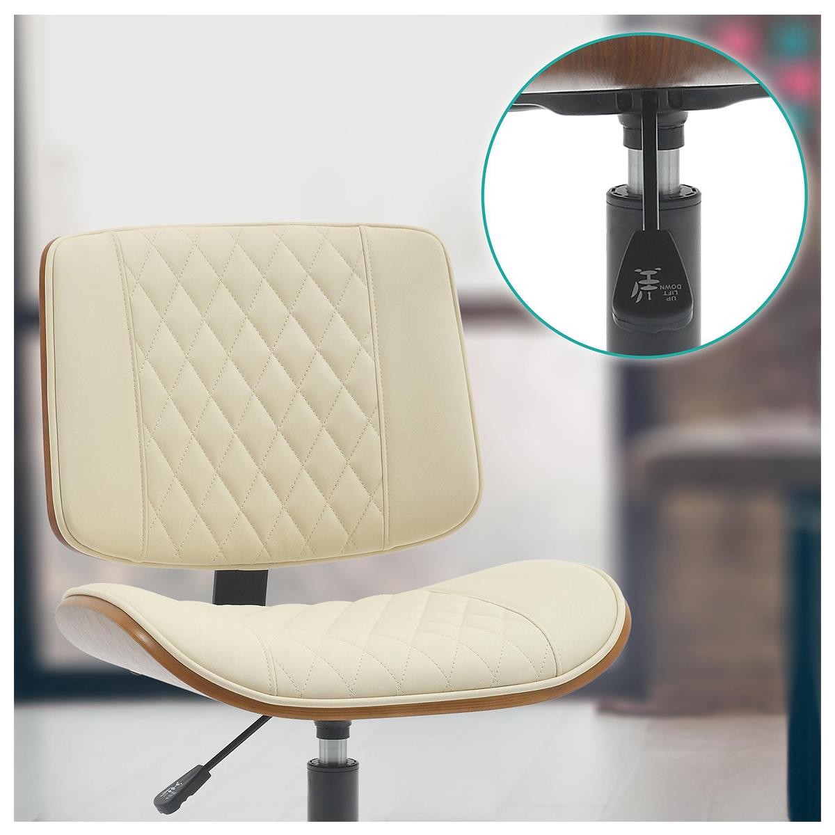 Silla de Oficina MARYEN, Diseño Moderno, en Madera Nogal y Piel color Negro