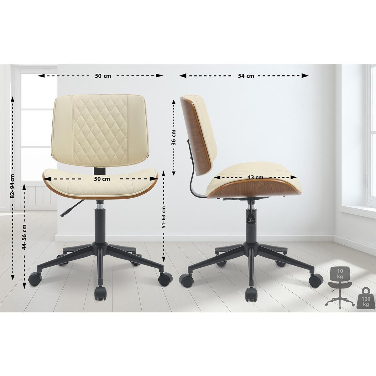 Silla de Oficina MARYEN, Diseño Moderno, en Madera Nogal y Piel color Negro