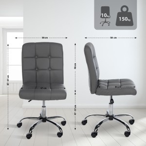Silla de oficina PARKER, diseño sencillo, en piel color gris