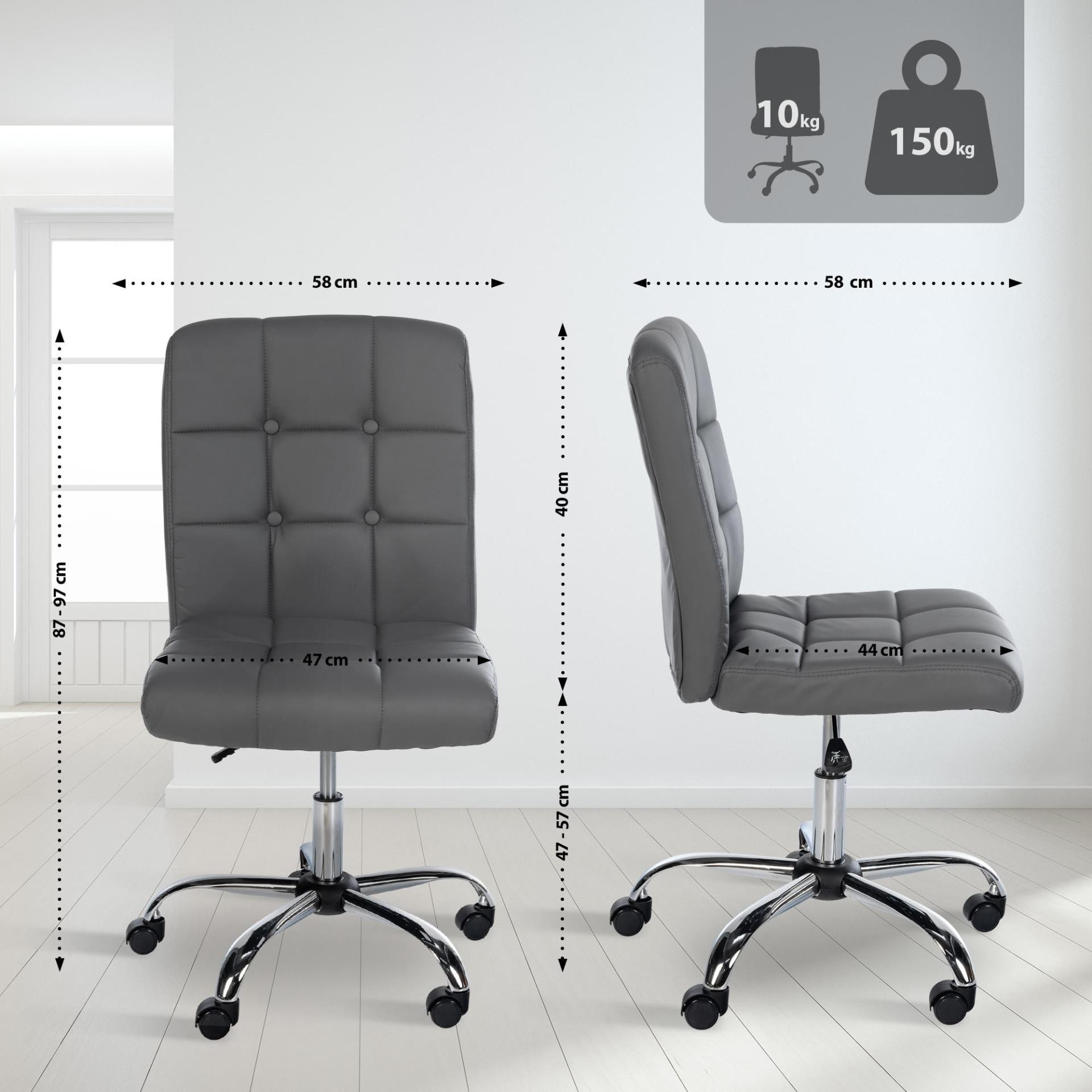 Silla de oficina PARKER, Diseño Moderno y Sencillo, Tapizada en Piel color Gris