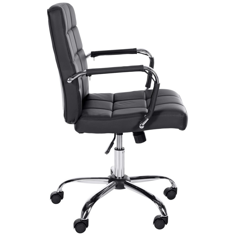 Silla de oficina BAXTER, grueso acolchado, en piel color negro
