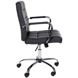 Silla de oficina BAXTER, grueso acolchado, en piel color negro