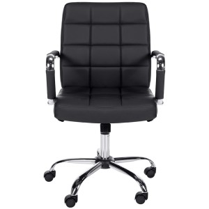 Silla de oficina BAXTER, grueso acolchado, en piel color negro