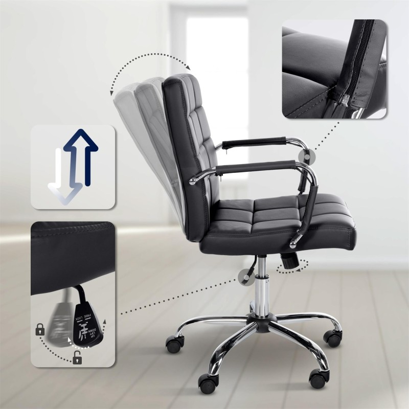 Silla de oficina BAXTER, grueso acolchado, en piel color negro