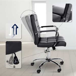 Silla de oficina BAXTER, grueso acolchado, en piel color negro