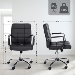 Silla de oficina BAXTER, grueso acolchado, en piel color negro