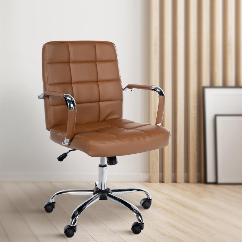 Silla de oficina BAXTER, grueso acolchado, en piel color negro