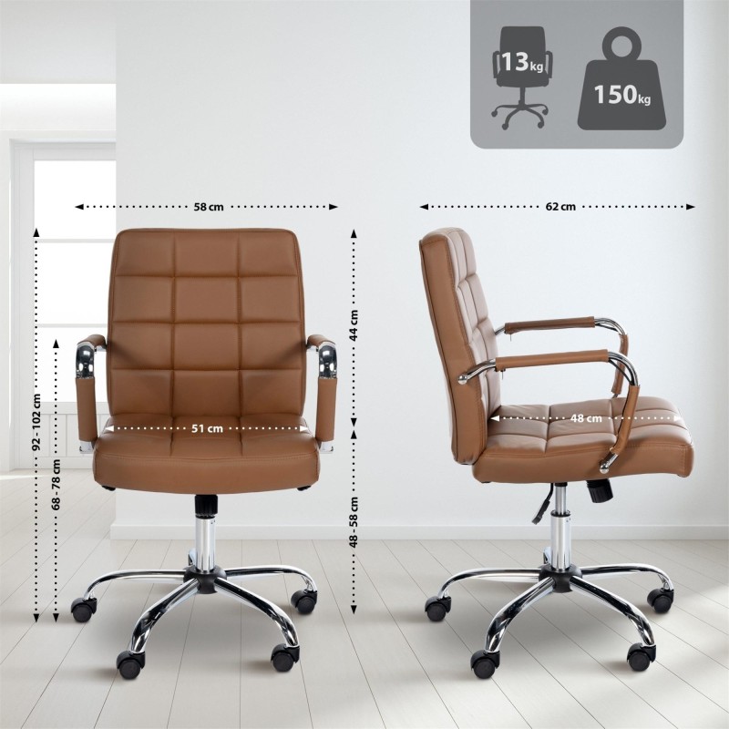 Silla de oficina BAXTER, grueso acolchado, en piel color negro