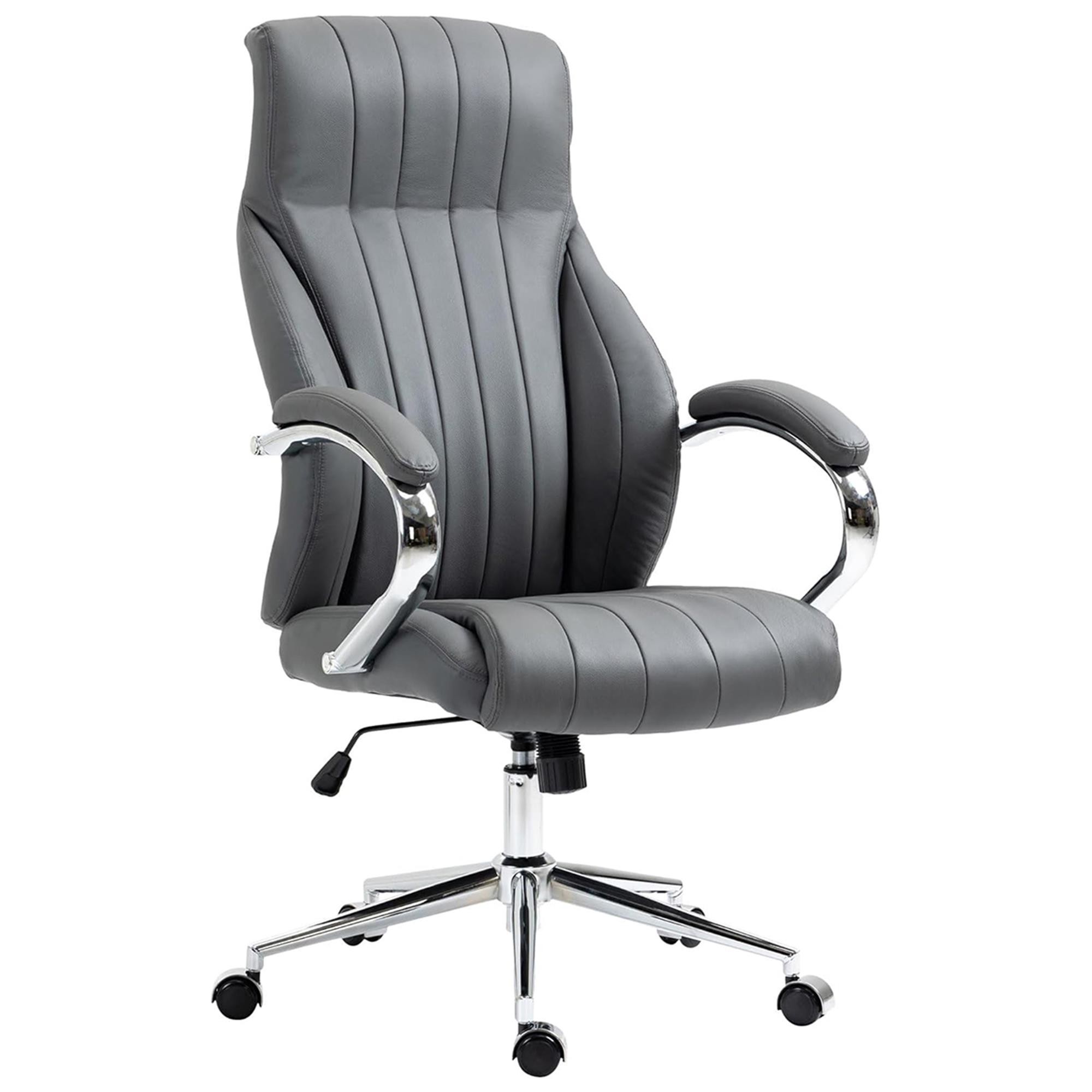 Sillón de oficina DANIA, Diseño Elegante, Gran Acolchado, en Piel Natural color Negro